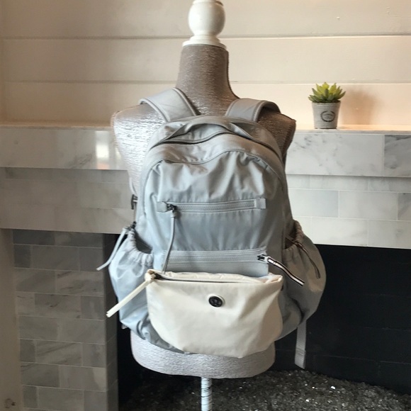 lululemon athletica Handbags - Lululemon Gray/Cream Large Backpack Preloved!